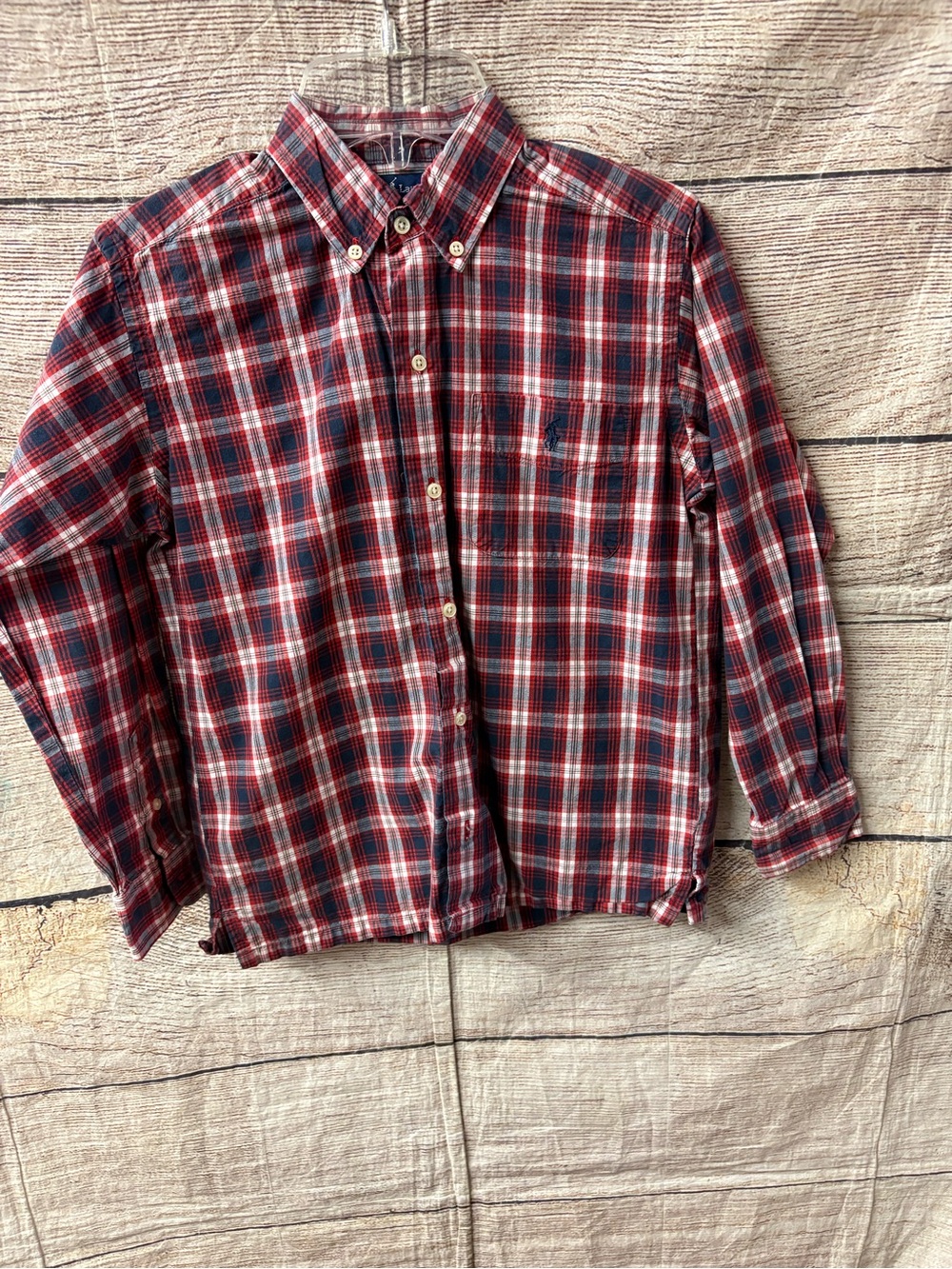 😍Ralph Lauren Red, Blue & White Plaid Button-Down Shirt